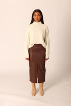Vegan Leather Midi Skirt With Slit