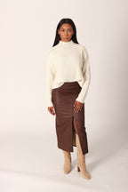 Vegan Leather Midi Skirt With Slit