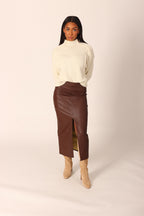 Vegan Leather Midi Skirt With Slit