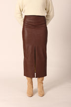 Vegan Leather Midi Skirt With Slit