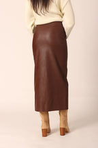 Vegan Leather Midi Skirt With Slit