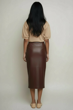 Vegan Leather Midi Skirt With Slit