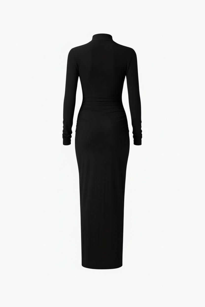 finest hour ruched dress Black Ruched Long Formal Evening Dress