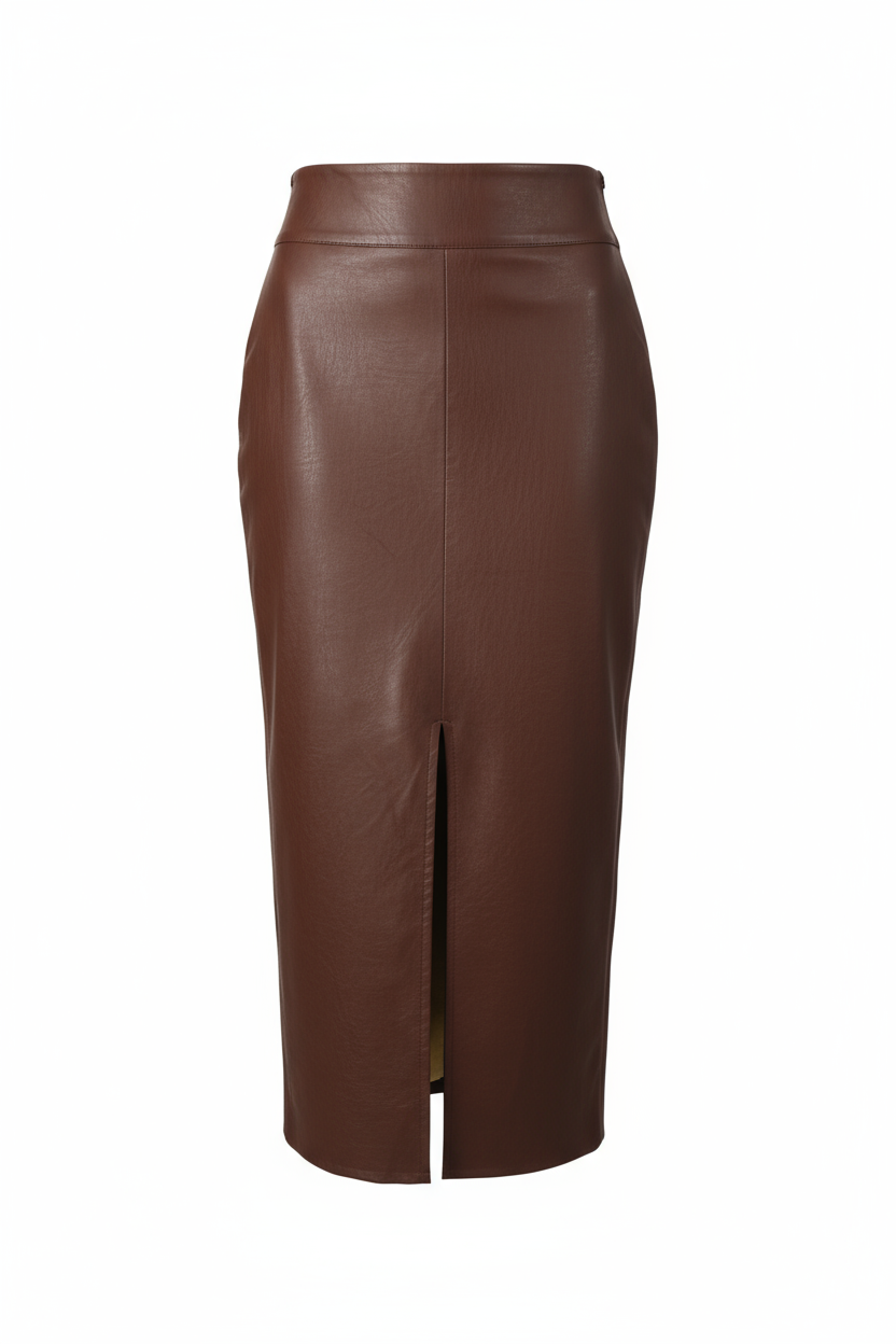 Ghost mannequin image of Vegan Leather Midi Skirt